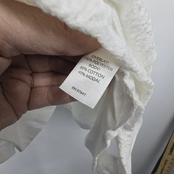 J. Jill Lace Overlay Blouse Top Women's LG White Cotton Modal Coquette Cottage - Picture 7 of 12